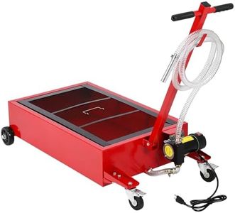 20 Gallon Oil Drain Pan Oil Drain Tank with 12V Electric Pump, 76L Low Profile Oil Drain Pan, Oil Change Pan with T Foldable Hand and Wheels, 8FT Hose Oil Drain Cart (Electric Pump-20 Gallon)