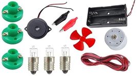 SP Electron Combo Pack of DIY Electronic Science Project Kit Include Battery Holder, Mini Fan, Mini Bulb, Toy Bulb Holder, Connecting Wire, Battery Clip, DVD Motor, Buzzer for Electronic Project