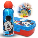 2Pcs Mickey Mouse Disney Summer Water Bottle with Sandwich Lunch Box Set | Suitable For Carbonated Beverages - Leakproof - Dishwasher Safe - BPA Free - Sports & Bikel Lunch Food Set for Kids 3+ Years