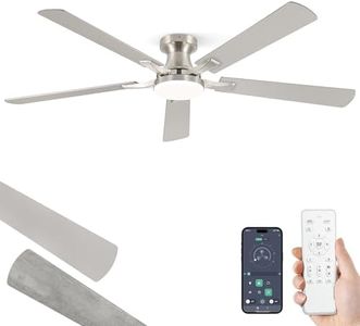 ZMISHIBO 60 Inch Ceiling Fan with Light, App&Remote Control, Flush Mount Low Profile, Dimmable 20W LED Light, Quiet Reversible Motor for Bedroom, Living Room, Apartment, Nickel