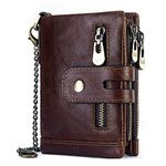 HUMERPAUL Mens Wallet with Chain RFID Blocking Men's Genuine Leather Wallet Bifold Wallet with Credit Card Holder and Zipper Coin Pocket Purse,Coffee