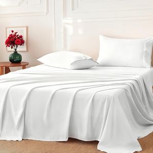 Lakora Queen Size Bed Sheet Set - 4PCs (Fitted Sheet, Flat Sheet, 2 Pillowcases) - 1000TC Ultra Soft Microfiber Breathable Bedding -Luxury Hotel Style, White-1