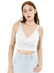 Istyle Can Sleeveless V Neck Women's Crop Tank Top (Medium, White)