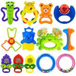 WISHKEY Plastic Colorful Non Toxic BPA Free Shake & Grab Rattles and Soothing Teethers for Babies & Infants, Early Age Toys for Kids (Pack of 13, Multicolor)