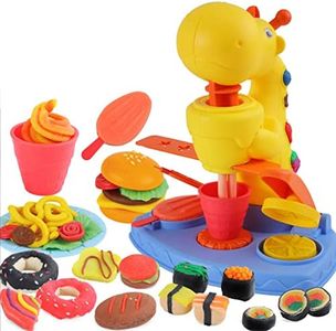 Arabest Color Dough Tools, 24pcs Playdough Accessories, Kitchen Creations Ice Cream Maker Giraffe Modeling Clay Dough Kit with 12 Cans Dough, Birthday Gifts Toys for 3-8 Year Old Boys Girls Kids