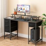 Advwin Black Computer Desk with 4 Drawers, Gaming Desk with LED Lights & Power Outlets, Study Desk with Monitor Stand and Shelf, Home Office Desk for Bedroom Workstation