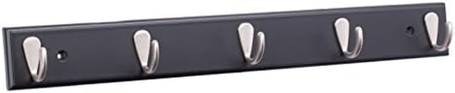 BirdRock Home Modern 5 Hook Coat Rack - Wall Mounted Key Cap & Hat Rack - Black Finish - Satin Nickel Hooks