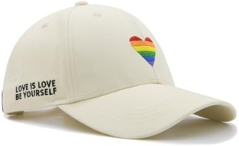 Wodeal LGBT Pride Baseball Hat, Embroidered Rainbow Heart Hat, Adjustable Gay Lesbian Love Cap for Men Women Beige