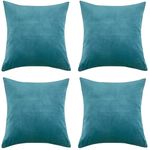 SWISSPACK 20x20 Velvet Soft Decorative Square Throw Pillow Case Cushion Covers Pillowcases for Livingroom Sofa Bedroom with Invisible Zipper!BIG SIZE! 20"x20" 4 Pieces (TURQUOISE)