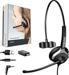 GEQUDIO [3-in-1] Business Headset with USB-A, USB-C and 3.5 mm Jack Compatible with PC, Mac and Smartphone - Headphones & Microphone Replacement Pad - Especially Light 60 g (1-Ear)