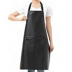RUIFYRAY Black Vinyl Leather Apron with Pockets for Women, Waterproof for Kitchen, Cooking, Dishwashing, Dog Grooming