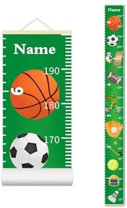 Personalized Growth Chart for Kids, Baby Height Chart with Custom Name, 77"x7.9" Canvas and Beige Wood Height Measuring Rulers for Boys Girls Removable Wall Ruler Hanging for Nursery Decor - Sports