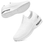 ASHION Women's Running Shoes Slip On Walking Shoes Lightweight Breathable Tennis Sneakers Casual Shopping Training Fitness Outdoor Hiking Flat Loafers Minimalist All White Size 7