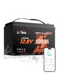 Litime 12V 100Ah LiFePO4 Battery, 12 Volt Bluetooth Lithium Battery with Low Temp Protection, Max. 15000 Deep Cycles, Built-in 100A BMS for Trolling Motors, Boat, Marine