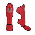 Top King New Pro Leather Shin Guards for Muay Thai- Red, Large