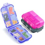 Travel Pill Organizer Box, 3 Pcs 10 Compartments Portable Plastic Pill Case, Pill Box Dispenser for Medicines, Vitamin, Fish Oil (3 Colors)