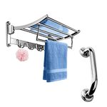 FORTUNE Stainless Steel Folding Towel Rack for Bathroom | Towel Stand | Towel Hanger | Towel Holder for Home | Bathroom Accessories (24 inch) with Grab Bar