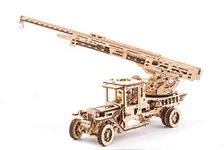 Ugears Fire Truck with Ladder Mechanical Puzzle Wooden Construction Set | STEM Learning DIY Kits for Adults | Building Sets for Kids | Assembly Puzzles for Adults | Mechanical Toys for Adult