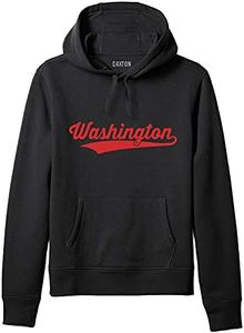Daxton Adult Unisex Pullover USA Cities State Script Hoodie Fleece Sweatshirt, Washington Black Red, 2XL