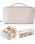 Vlando Travel Cosmetic Bag - Makeup Bag, PU Leather Waterproof Cosmetic Bag, White, White, Fashion