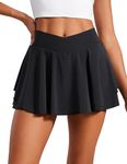 CRZ YOGA Women's Pleated Tennis Skirts Inner Shorts Athletic Skorts High Waist Running Golf Sports Mini Skirt with Pockets Black 10