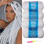 4Roll Brazilian Wool for Hair 100% Brazilian Wool Hair for African Crochet Hair Braiding Twisting Jumbo Braids/Senegalese Twist/Faux Locs/Wraps with Crochet Hook(4 Roll, White)