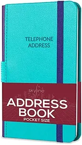 Skyline Address Book – Mini Telephone Contact Book with Password Log for Purse – Small Phone Number Book for Women & Men – Pocket Size, 3.5x6.2″, Hardcover (Turquoise)