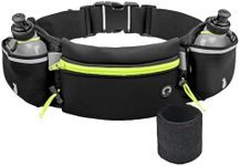 Generic Running Belts for Women, Men with 2 Water Bottles- Phone Holder for Running, Waterproof Accessories Waist Pouch, Bounce-Free Fanny pack for Running and Workout with a Bonus Sweat Band - Black