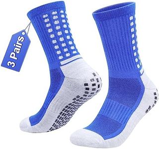 YUEDGE Men's Soccer Grip Socks Anti Slip Non Slip Cotton Blue Cushioned Football Basketball Sports Grip Socks Size 9-11, 3 Pairs