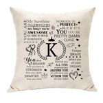 Inspirational Gifts for Her Him Personalized Initial Cushion Cover with 26 Letters Alphabet Decoration Cushion Gifts for Women Men Girls Boys Reminder Gifts Square Cushion Waist Pillowcover (K)