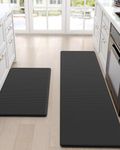 DEXI Kitchen Mat Anti Fatigue 2 Piece Kitchen Rugs Set for Kitchen Floor Comfort Standing Mat Runner Rug Non Slip,17"x29"+17"x59", Black