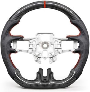 TESFEEL Carbon Fiber Steering Wheel for Mustang 2015-2017 Nappa Perforated Leather with Hand Stitching D-shaped Steering Wheel for Mustang EcoBoost/GT/V6 for Shelby GT350/GT350R