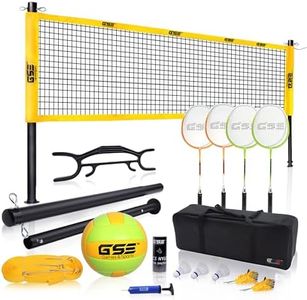 GSE Games & Sports Expert Portable Volleyball & Badminton Combo Set with Net, 4 Badminton Rackets & 3 Birdies, Volleyball & Pump, Boundary Line, Carrying Bag (Professional)