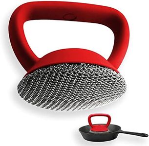 Cast Iron Cleaner Brush with Handle, Stainless Chainmail Brush Cleaner Scrubber Metal Mesh Scraper, Soldered Round Chainmail Scrubber Brush Durable Stainless Steel 316 Sink Brush