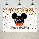 Mouse 1st Birthday Backdrop for Boys Black Red Gold Dots Happy Birthday Party Decorations Kids Cake Table Banner Supplies 7x5ft