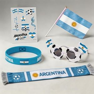 Argentina Fan Accessories Kit for World Cup 2026 - Soccer Fans Pack Includes Scarf, Small Handheld Flag, Wristband, Temporary Tattoo, and Novelty Fan Glasses for Match Day & Soccer Party Favors