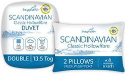 Snuggledown Classic Hollowfibre Double Duvet - 13.5 Tog Warm Winter Quilt Ideal for Cold & Chilly Nights, 2 Medium Pillows - Soft Touch Cover, Hypoallergenic, Machine Washable, Size (200cm x 200cm)