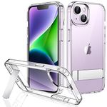 JETech Kickstand Case for iPhone 14 6.1-Inch, Support Wireless Charging, Slim Shockproof Bumper Phone Cover, 3-Way Metal Stand (Clear)