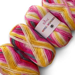 Wool Wonders Yarn for Crocheting, 4 Skeins, 640Yds/400G, Free Patterns - Wool Yarn for Knitting - Aran/Heavy #4 Medium Worsted Weight - Fresh Roses