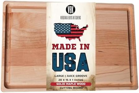 Made in USA Large Solid Maple Wood Cutting Board by Virginia Boys Kitchens - Butcher Block Wooden Carving Board with Juice Groove made from Sustainable North American Hardwood (20x15)