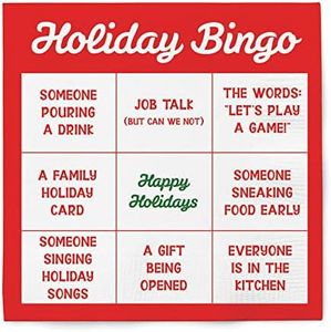 Graphique Cocktail Napkins - Red Holiday Bingo - 40-Count, 3-Ply - Restaurant, Bar, Party Paper Napkins, 5" x 5"