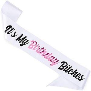 CORRURE Birthday Sash for Women - Soft Satin White Sash with Pink Foil - Happy Birthday Sash for 'Birthday Girl', Birthday Men', Sweet 16, 18th 21st 25th 30th 40th 50th or Any Other Bday Party