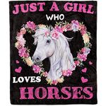 Just A Girl Who Loves Horses Blanket, Horse Blanket for Girls Gifts for Horse Lovers Women, Soft Flannel Throw Blanket Horse Lover Gifts for Teenage Girls Women Best Gifts for Horse Lover, 130 x 150cm