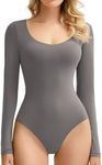 Avidlove Bodysuits for Women Fitted Shirts for Women Long Sleeve Bodysuit Scoop Neck Bodysuit(Dark Gray,L)