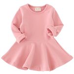 Csbks Toddler Baby Girls Long Sleeve Cotton Dress Solid Ruffle Peplum Tops 3T Pink