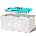 ANJANK Wooden Sound Machine Alarm Clock for Bedroom, Bluetooth Speaker, Wireless Charging Station for iPhone/Samsung, Sleep Timer, 0-100% Dimmer, White Noise Machine for Sleeping Adults with 20 Sounds