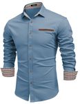 COOFANDY Shirts for Men Denim Shirt Long Sleeve Casual Shirts Dress Shirts Non Iron Shirt Formal Shirt Checked Shirt Work Shirt Business Shirt AA-Dark Blue M