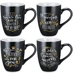 Jinei 4 Pcs Christian Christmas Coffee Mugs Set Religious Inspirational Mugs Christian Gifts Stoneware Coffee Mugs for Men Women Black Bible Mug Motivational Encouragement Gifts, 12 oz