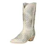 QUEEN USA TEXAS Women's Cowboy Boots Women Western Boots Cowgirl Boots Ladies Pointy Toe Real Leather Fashion Boots, Ice/Laser/Inley, 6.5 UK