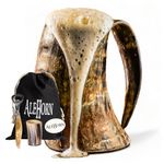 AleHorn Viking Drinking Horn - Genuine Ox Horn Tankard for Ale & Mead - Food-Grade Medieval Style Mug - Handcrafted Manly Beer Cup - Gift Idea for Anniversary, Birthday & Father's Day - Large, Natural